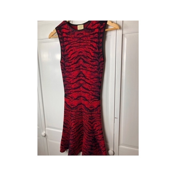TORN BY RONNY KOBO RED JACQUARD DRESS, RED KNIT ANIMAL PRINT - Picture 2 of 5